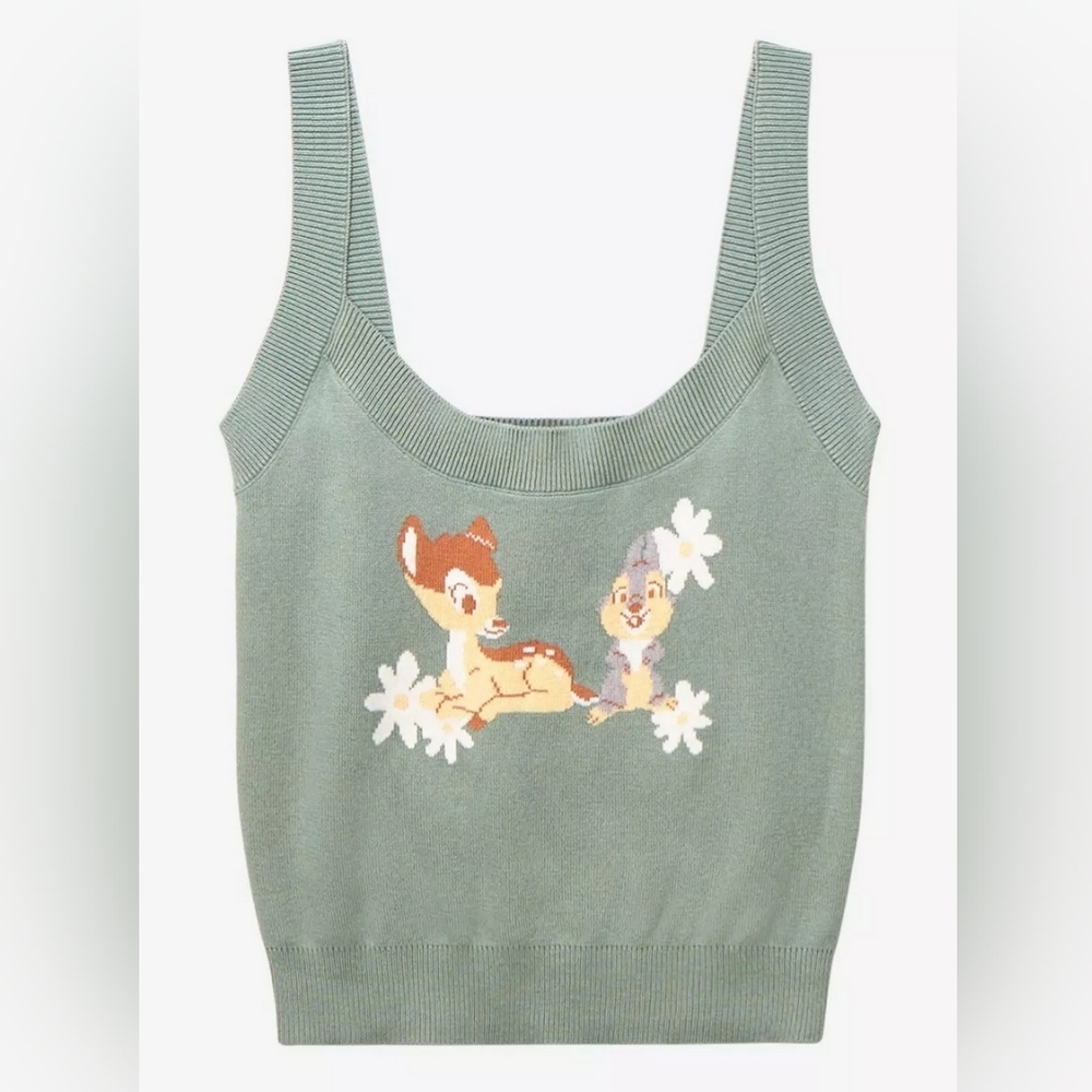 Disney Bambi & Thumper Floral Women’s Green Sweater Tank Top